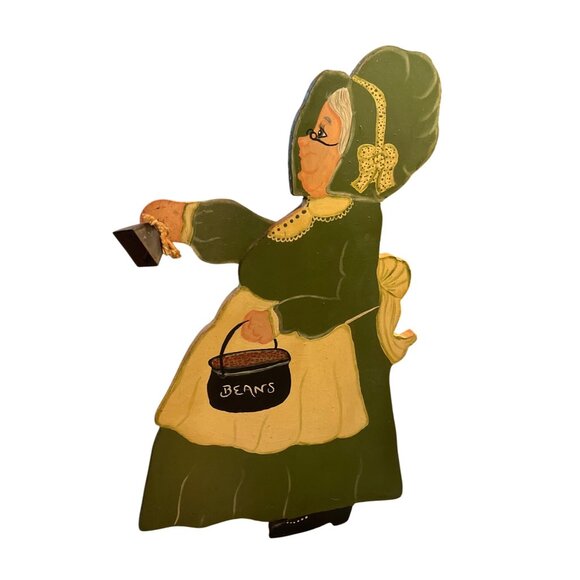 Vtg Handmade Painted Wooden Pull String Bell-Ringing Lady Figurine Wall Decor - Picture 1 of 6